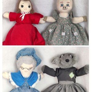 double sided nursery rhyme dolls Lot 2 Riding Hood Grandma Pig Wolf Handmade